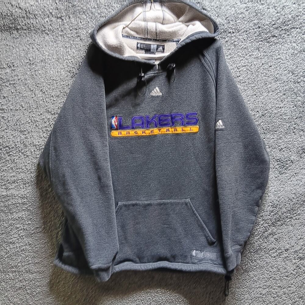 Adidas NBA Fusion Los Angeles Lakers Hoodie Men’s XL Fleece Pullover Gray